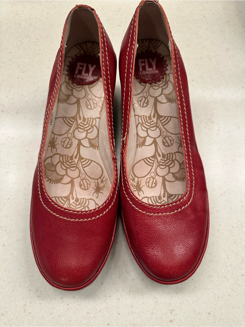 Fly London Red Leather Round-Toe Ballet Flats